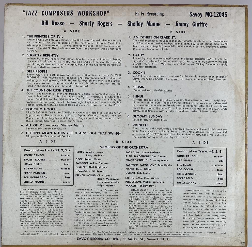 Biil Russo/Shorty Rogers/Shelley Manne/Jimmy Giuffre - jazz Composers Workshop