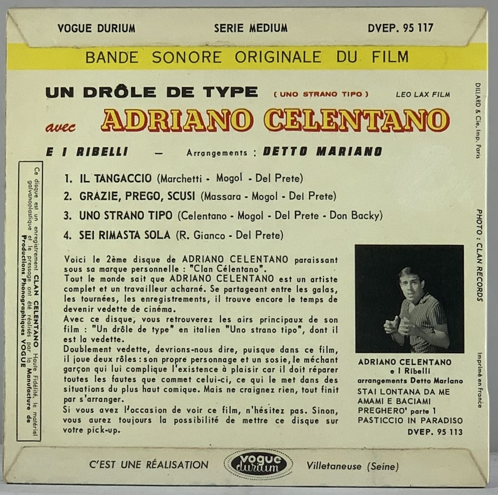 Adriano Celentano - Un Drôle de Type +3 [OST] (Vinil 7" EP usado)