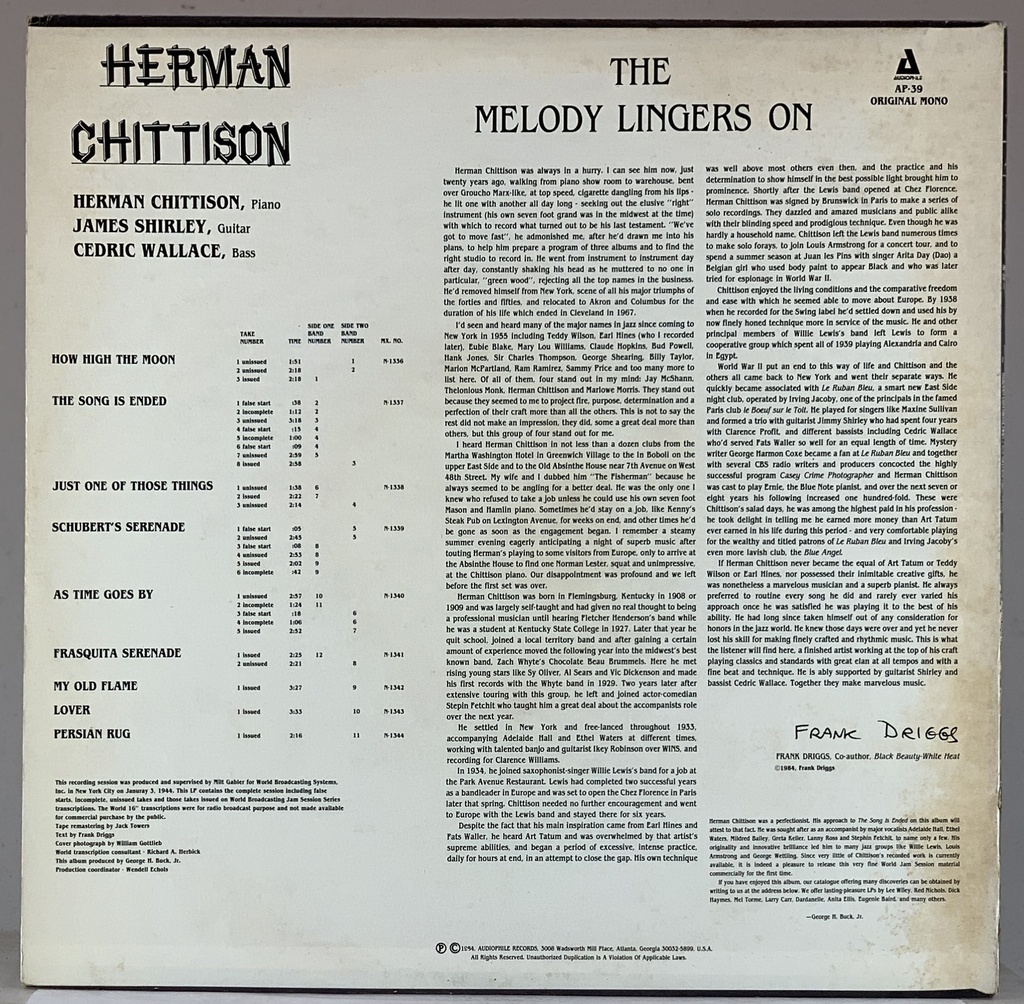 Herman Chittison - The Melody Lingers On (LP usado)