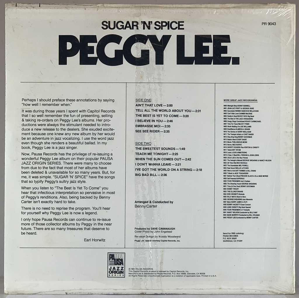 Peggy Lee - Sugar 'N' Spice (LP novo)