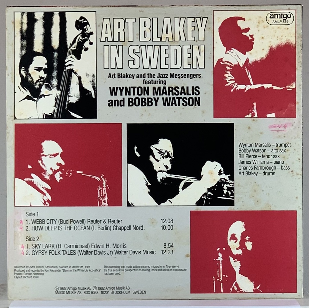 Art Blakey and the Jazz Messengers Featuring Wynton Marsalis and Bobby Watson - Art Blakey In Sweden (LP usado)