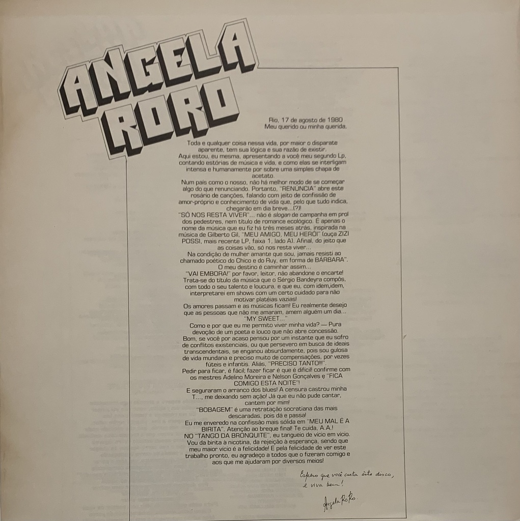 Angela Ro Ro – Só nos Resta Viver (LP usado)