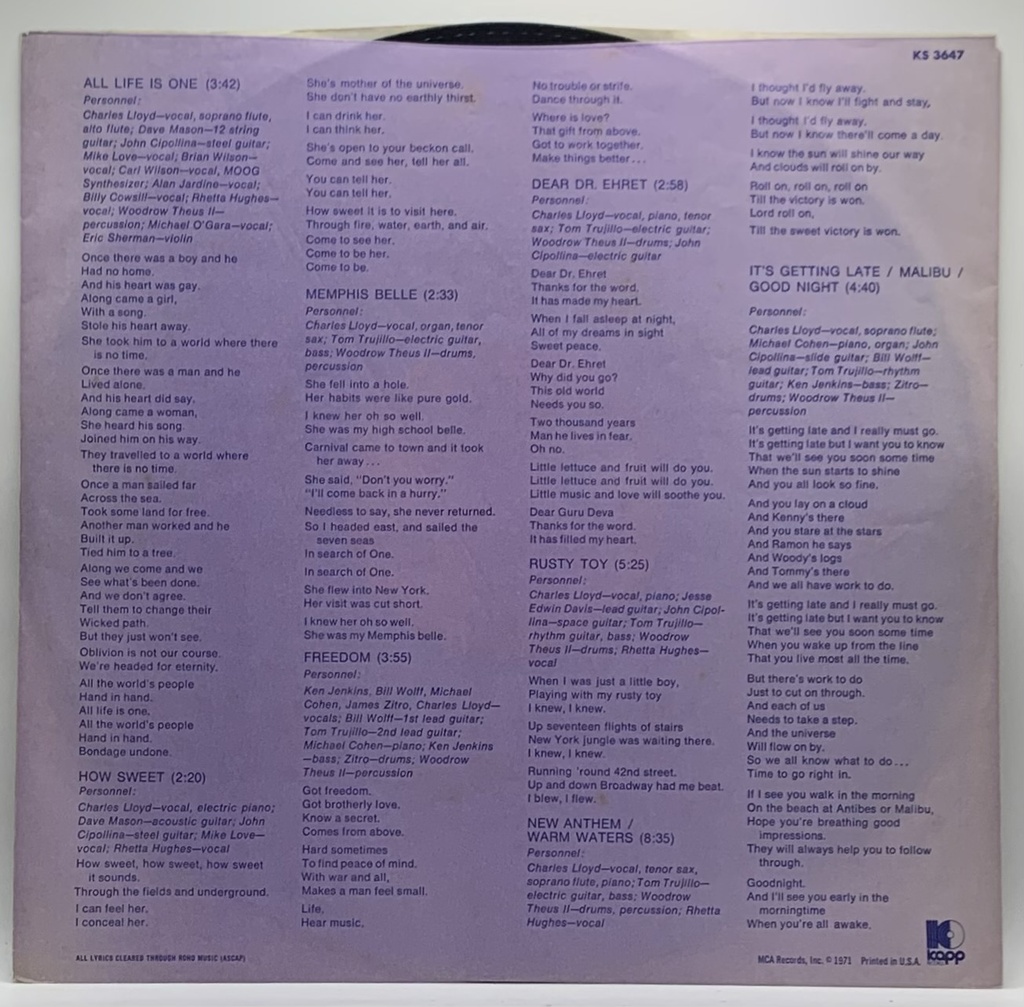 Charles Lloyd - Warm Waters (LP usado)