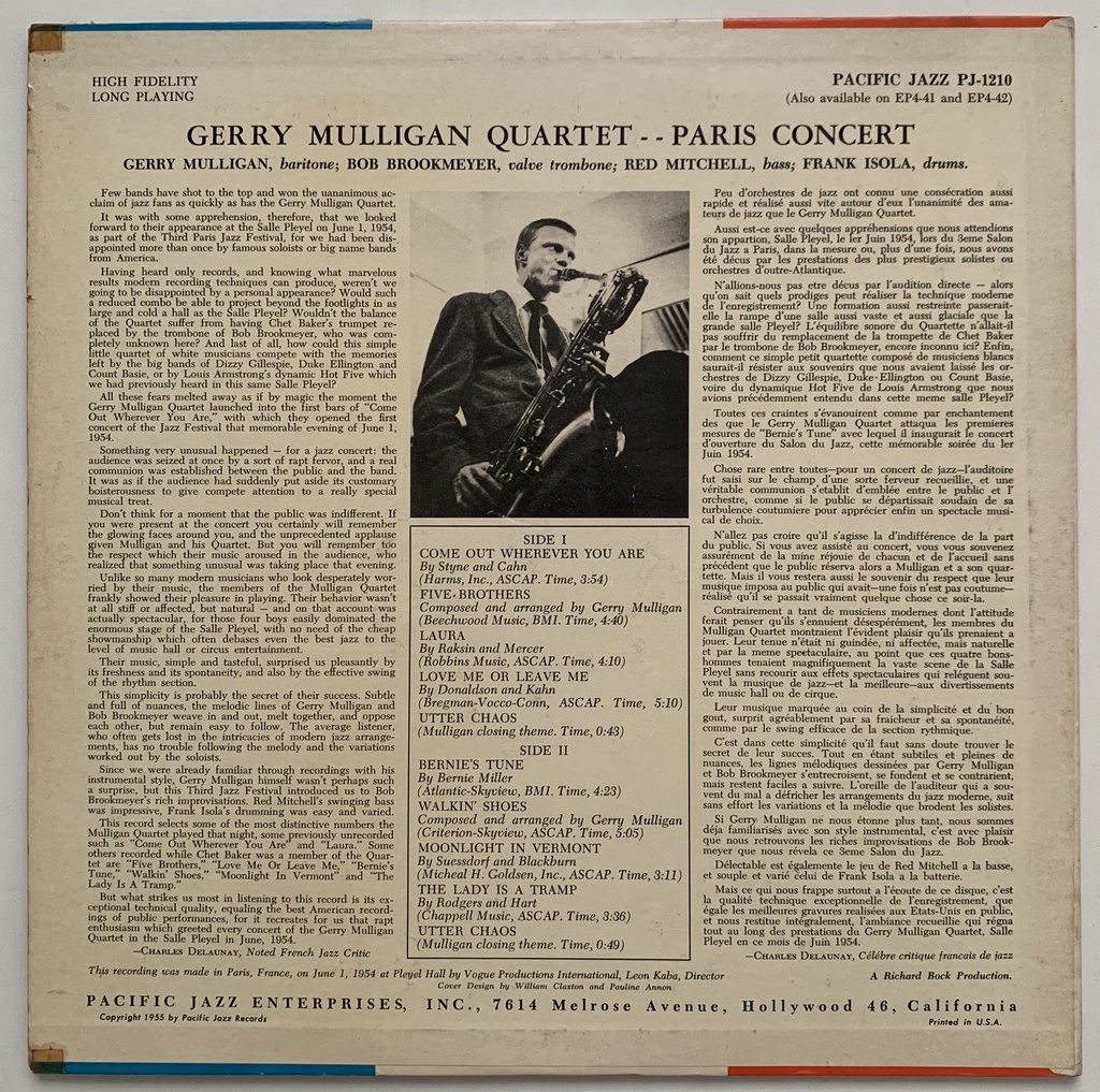 Gerry Mulligan Quartet - Paris Concert (LP usado)