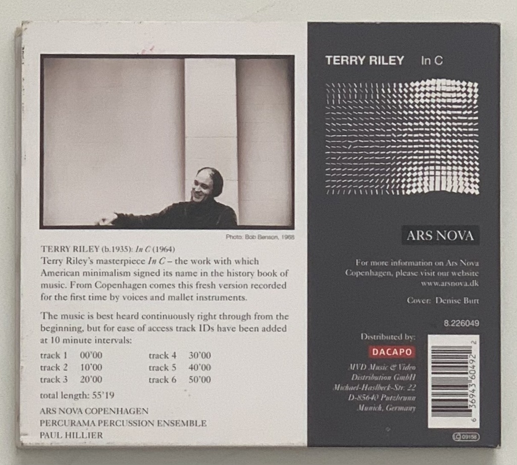 Terry Riley : Ars Nova Copenhagen, Percurama Percussion Ensemble, Paul Hillier - In C (Cd usado)