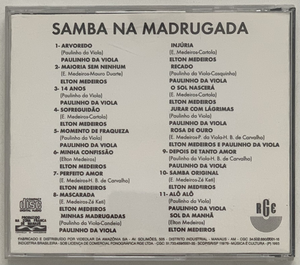 Paulinho da Viola e Elton Medeiros - Samba na Madrugada (CD usado)