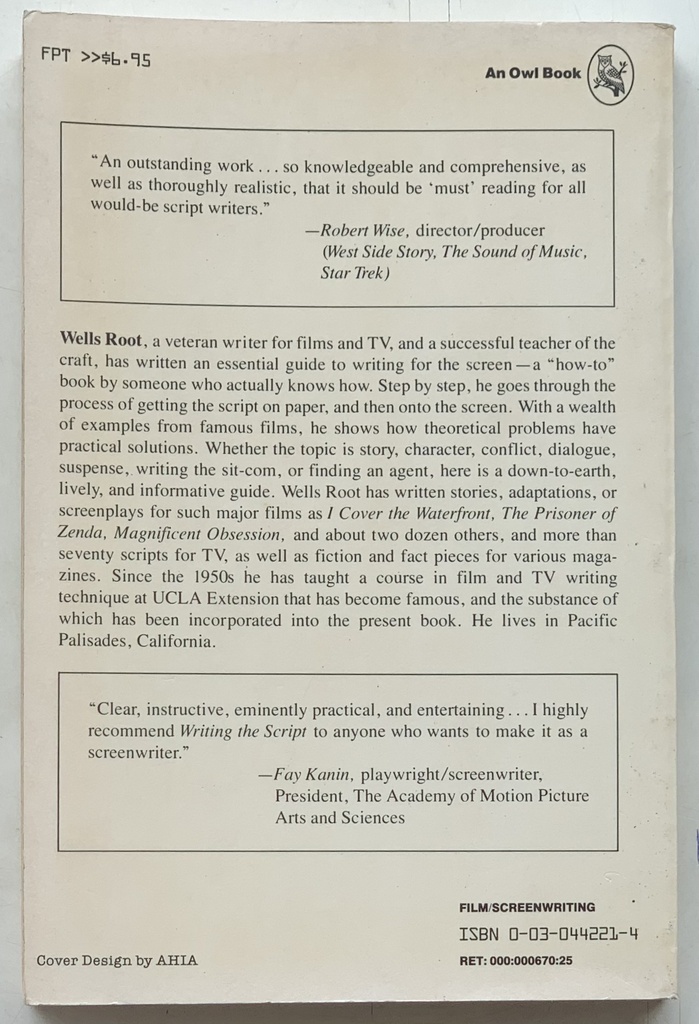 Writing the Script - Wells Root (Livro usado)