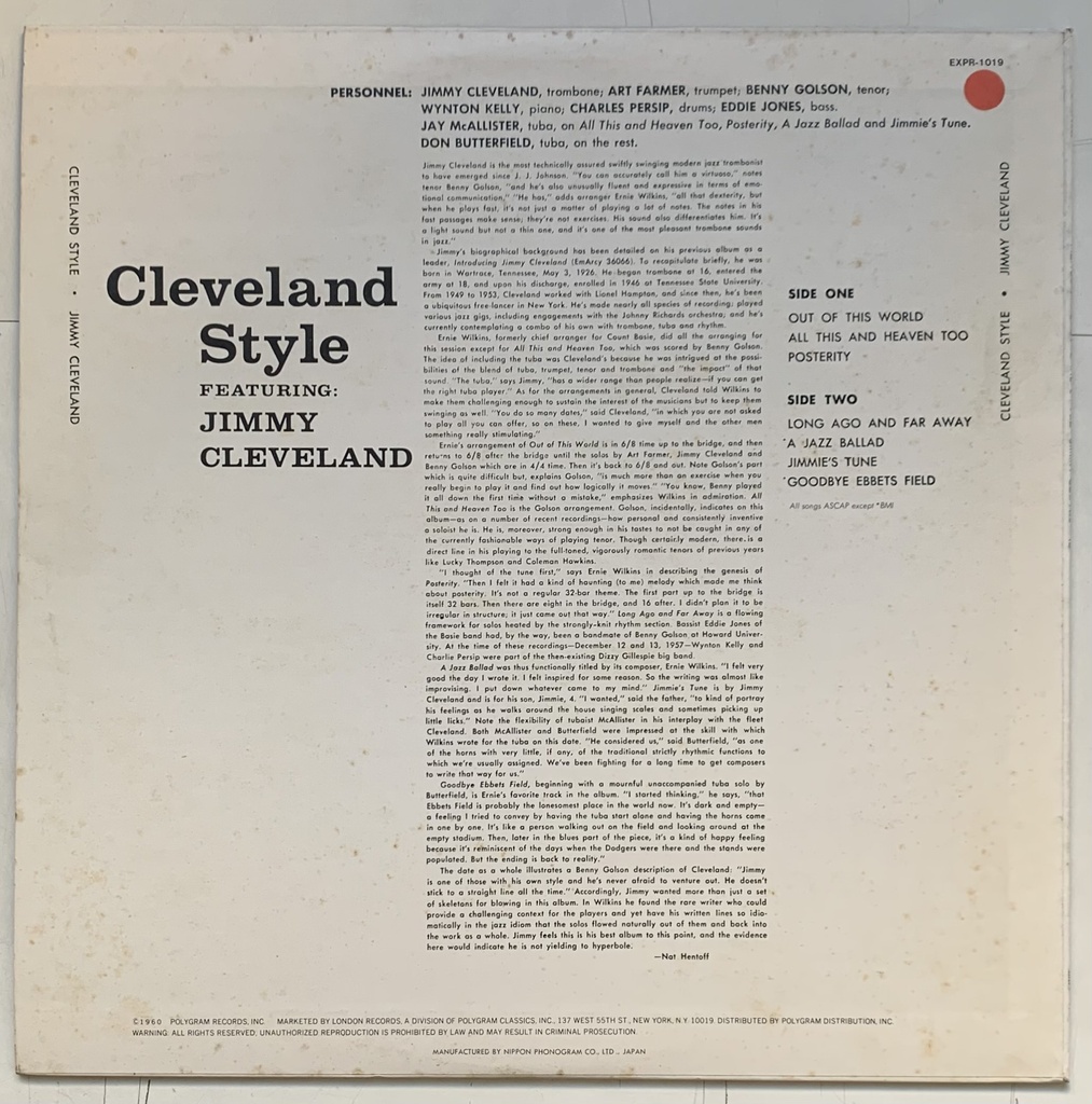 Jimmy Cleveland – Cleveland Style (LP usado)