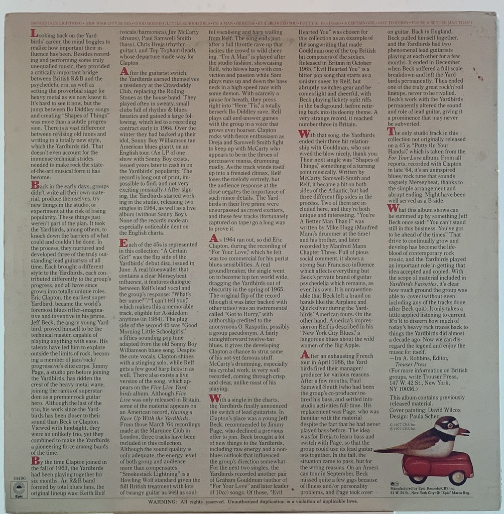 Yardbirds, The - Yardbirds Favorites (LP usado)