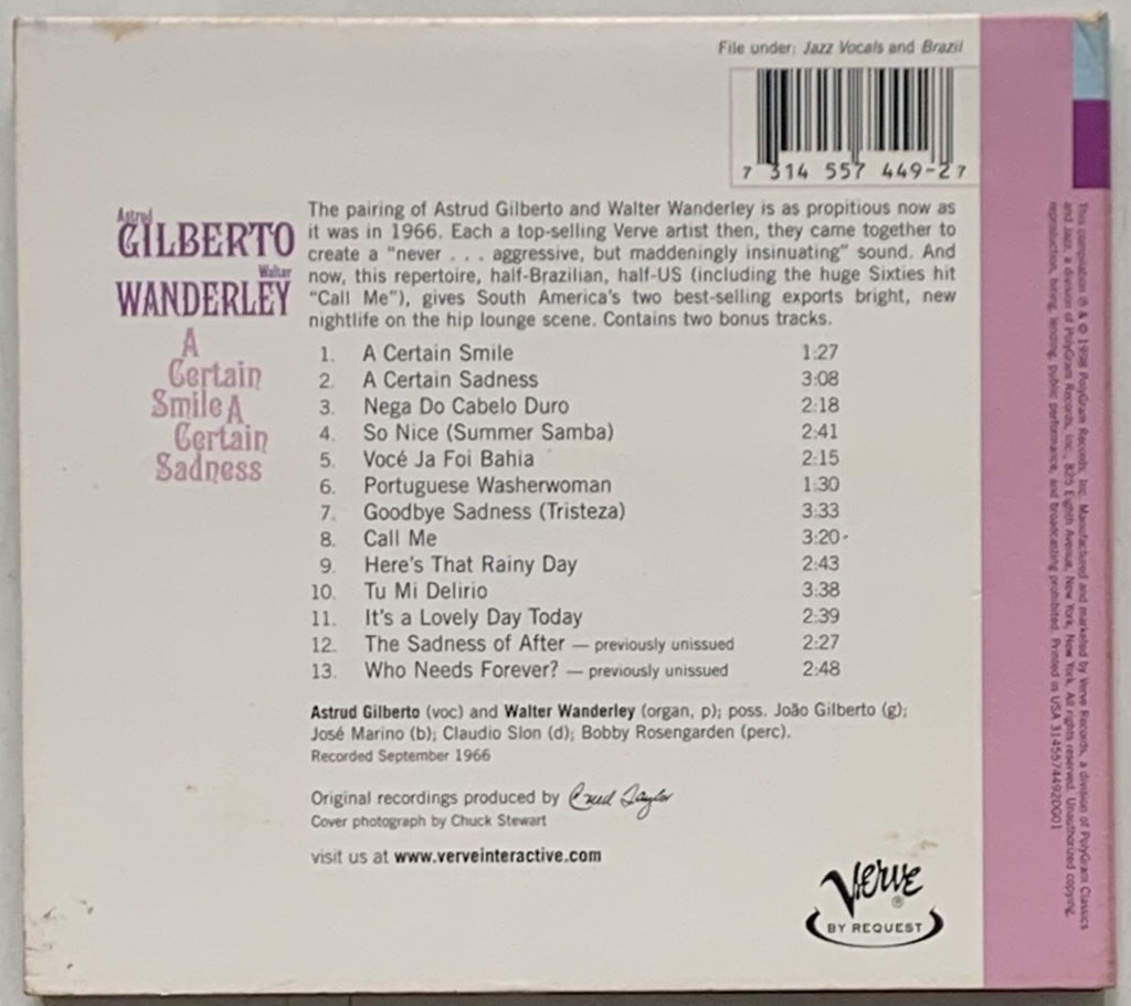 Astrud Gilberto / Walter Wanderley - A Certain Smile a Certain Sadness (CD usado)